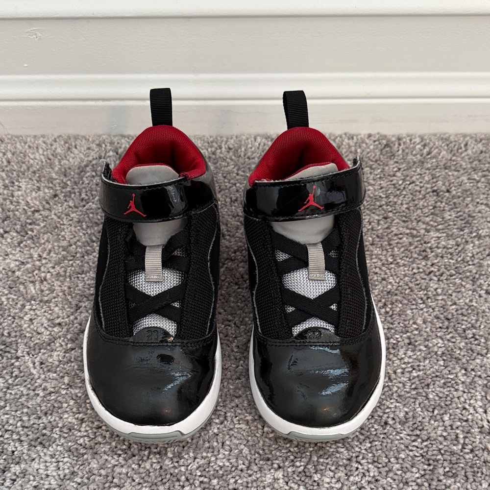 Nike Jordan Kids Black Patent Leather and Red Sneakers with White Soles Size 11C